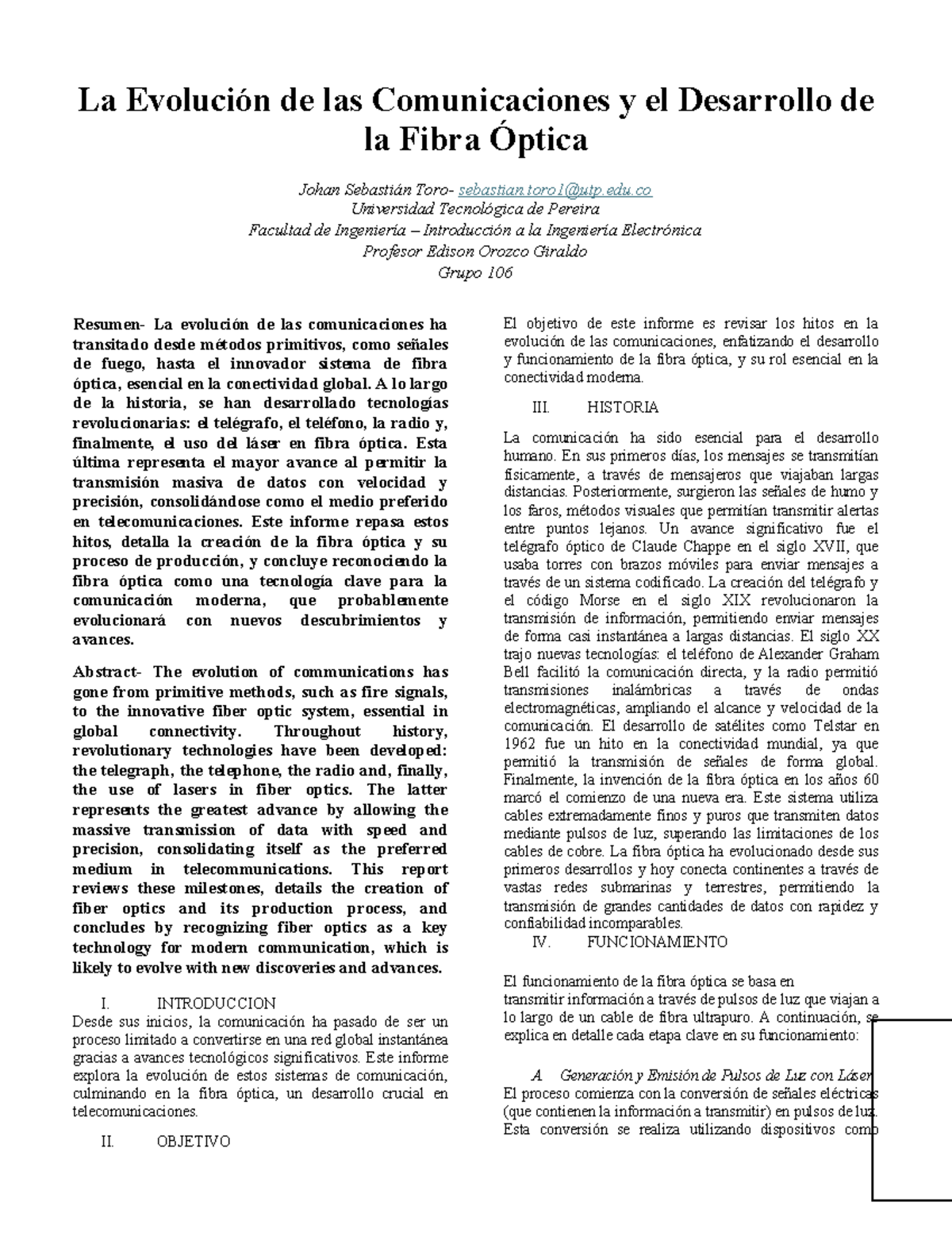 informe sobre la Fibra Óptica - La Evolución de las Comunicaciones y el ...