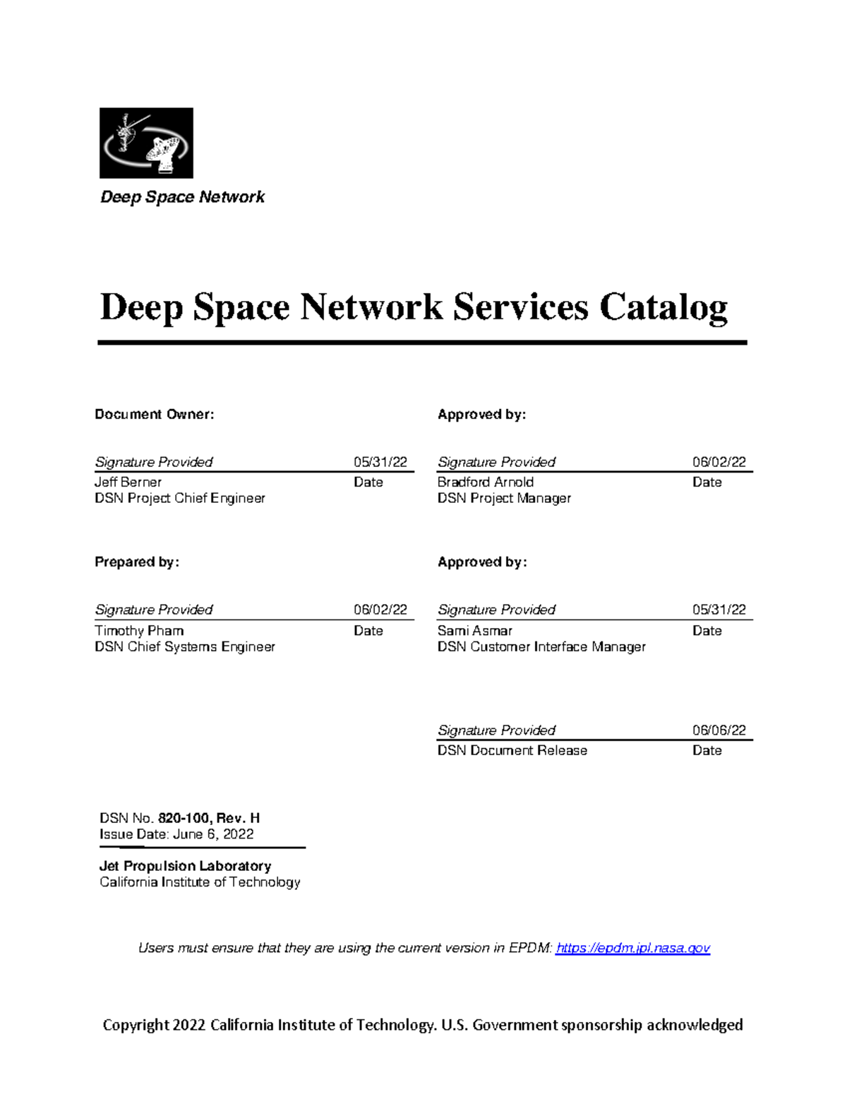 820100H deep Space communication and deep space network Copyright