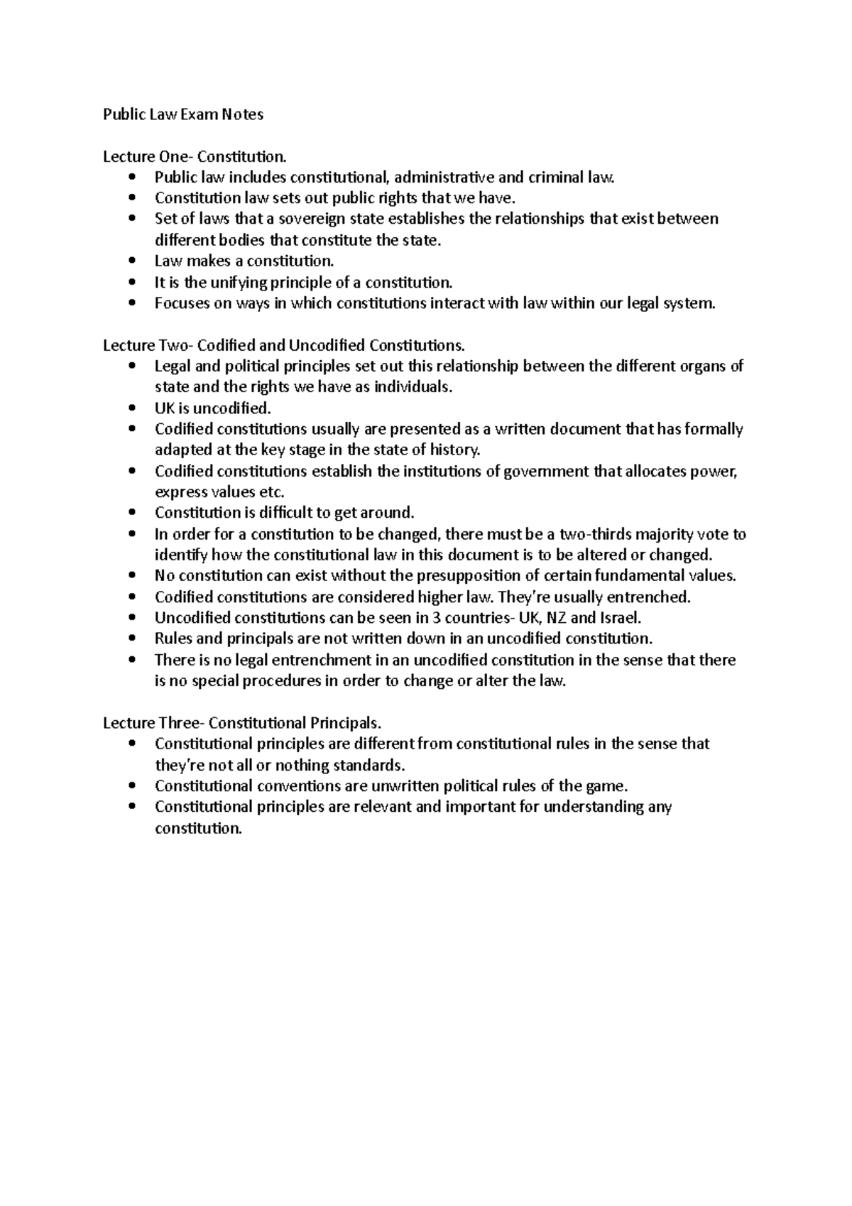 Public Law Exam Notes exam prep Public Law Exam Notes Lecture One