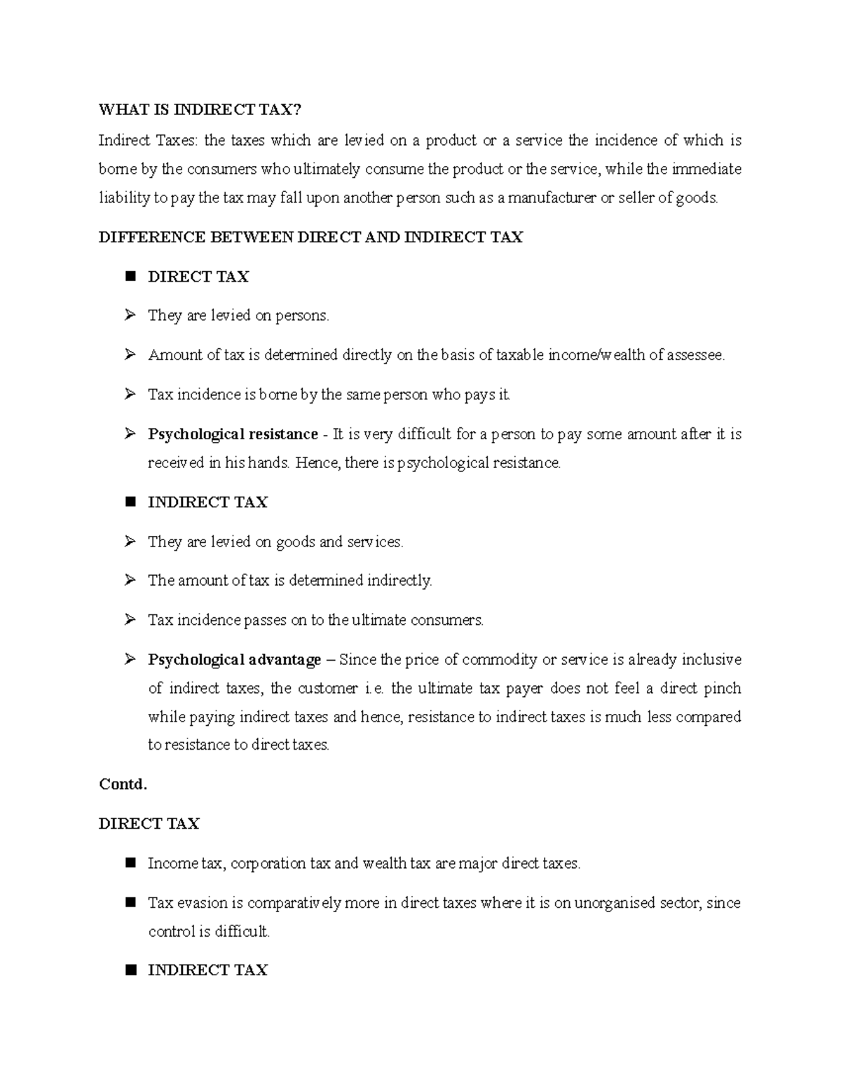 Indirect TAX - Lecture notes 3-7 - WHAT IS INDIRECT TAX? Indirect Taxes ...