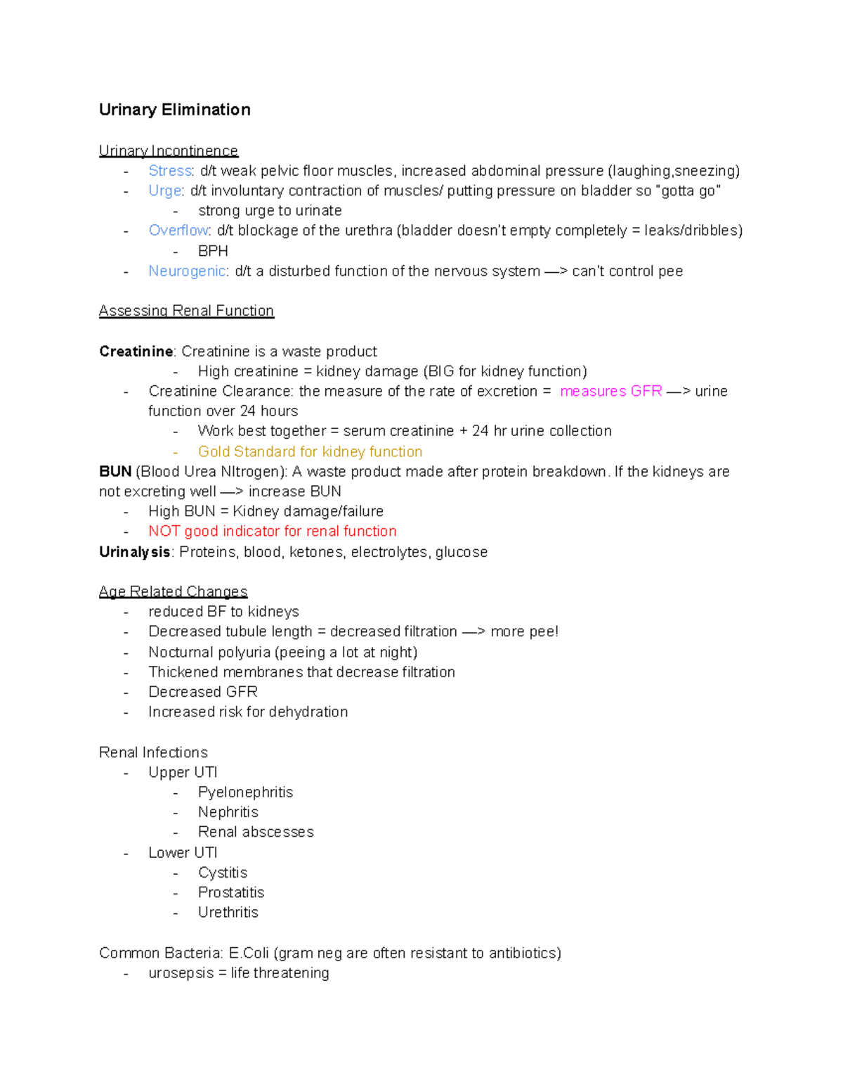 Exam 2 Medsurg - walker - Urinary Elimination Urinary Incontinence ...