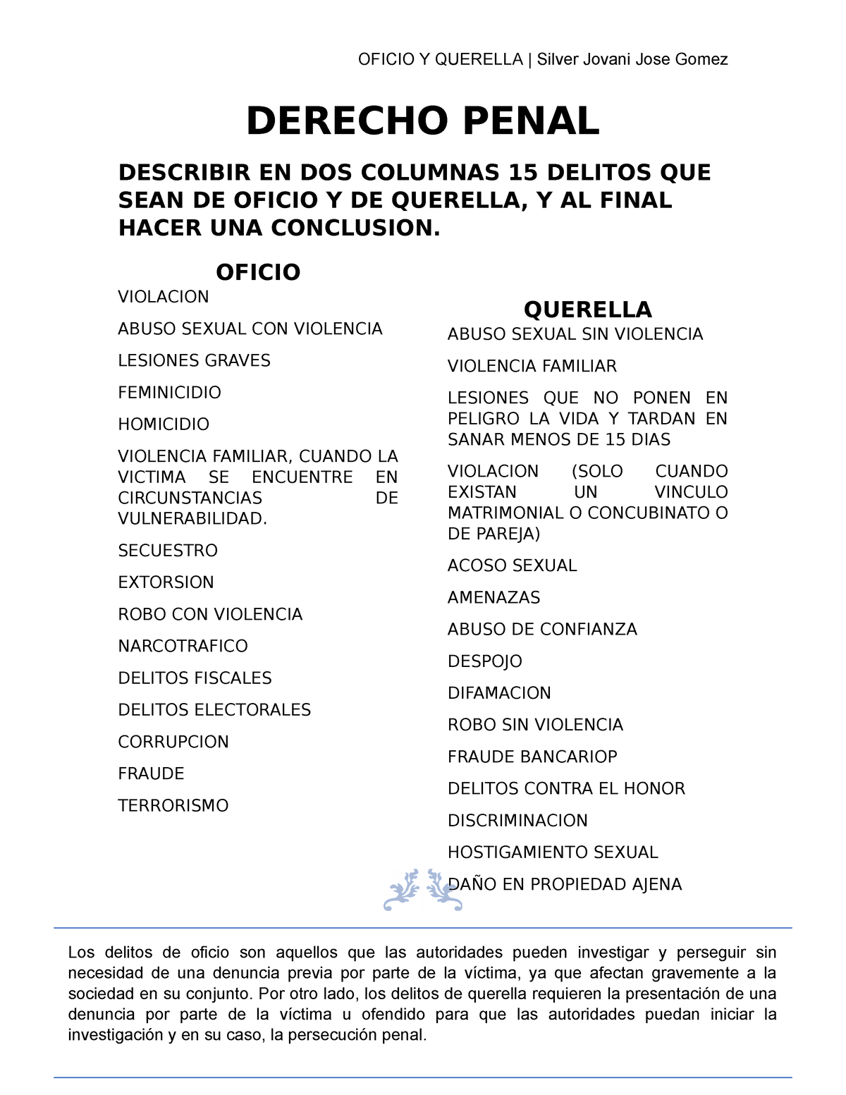 Oficioyquerella - DIFERENCIA ENTRE OFICIO Y QUERELLA - OFICIO Y ...