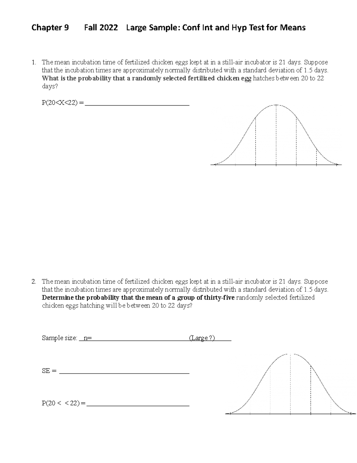 Ch 9 Fall 22 CLT (day 1) - This is for Chapter 9 CLT, worksheet and ...