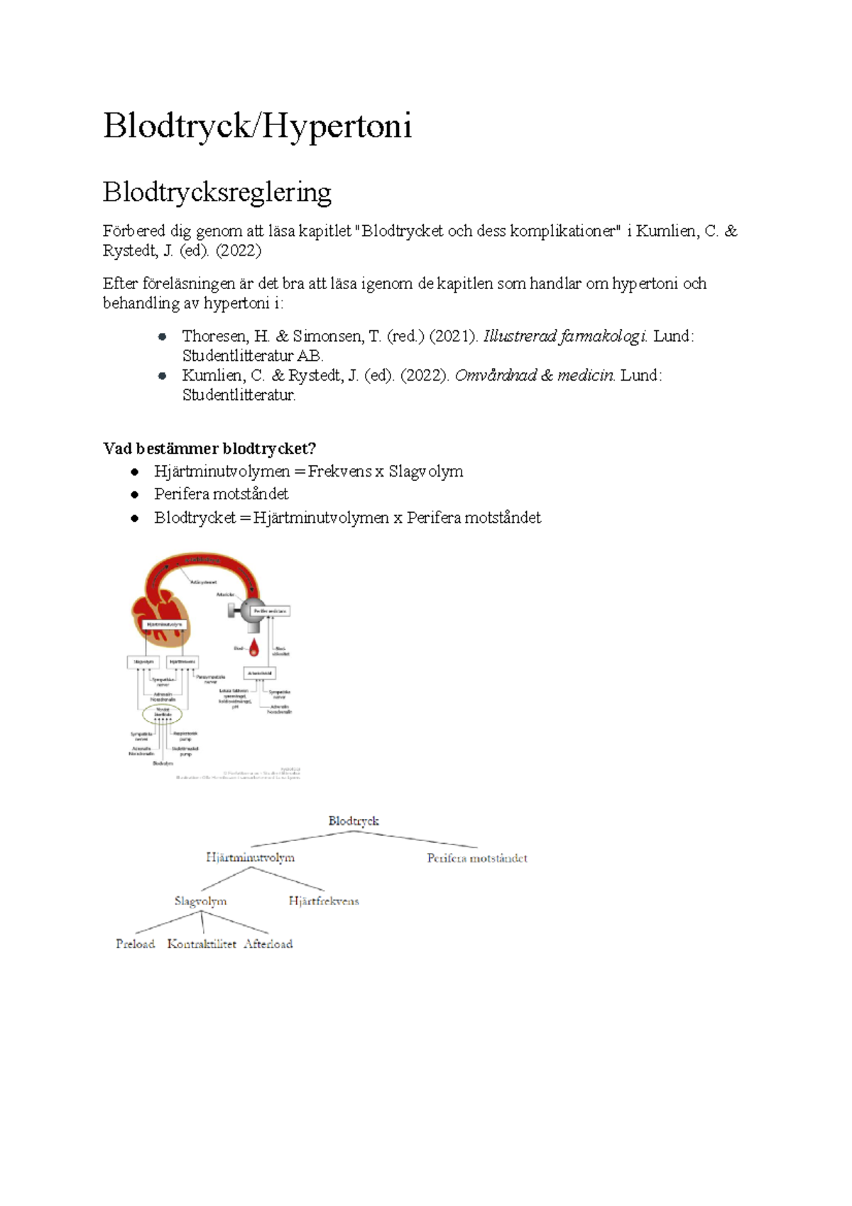 Blodtryck - Förläsningsanteckningar - Blodtryck/Hypertoni ...