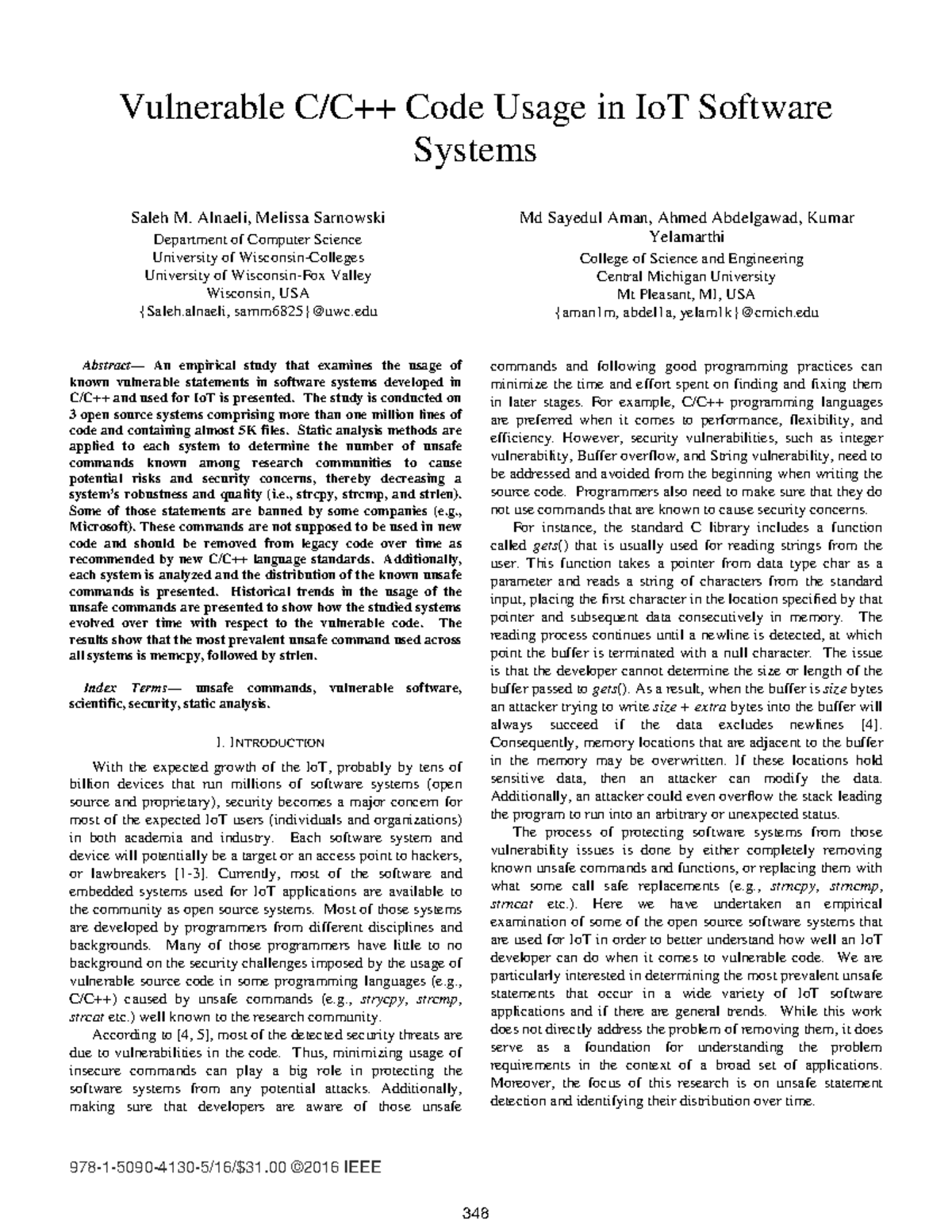 00Vulnerable C-C++ code usage in Io T software systems - 978-1-5090 ...