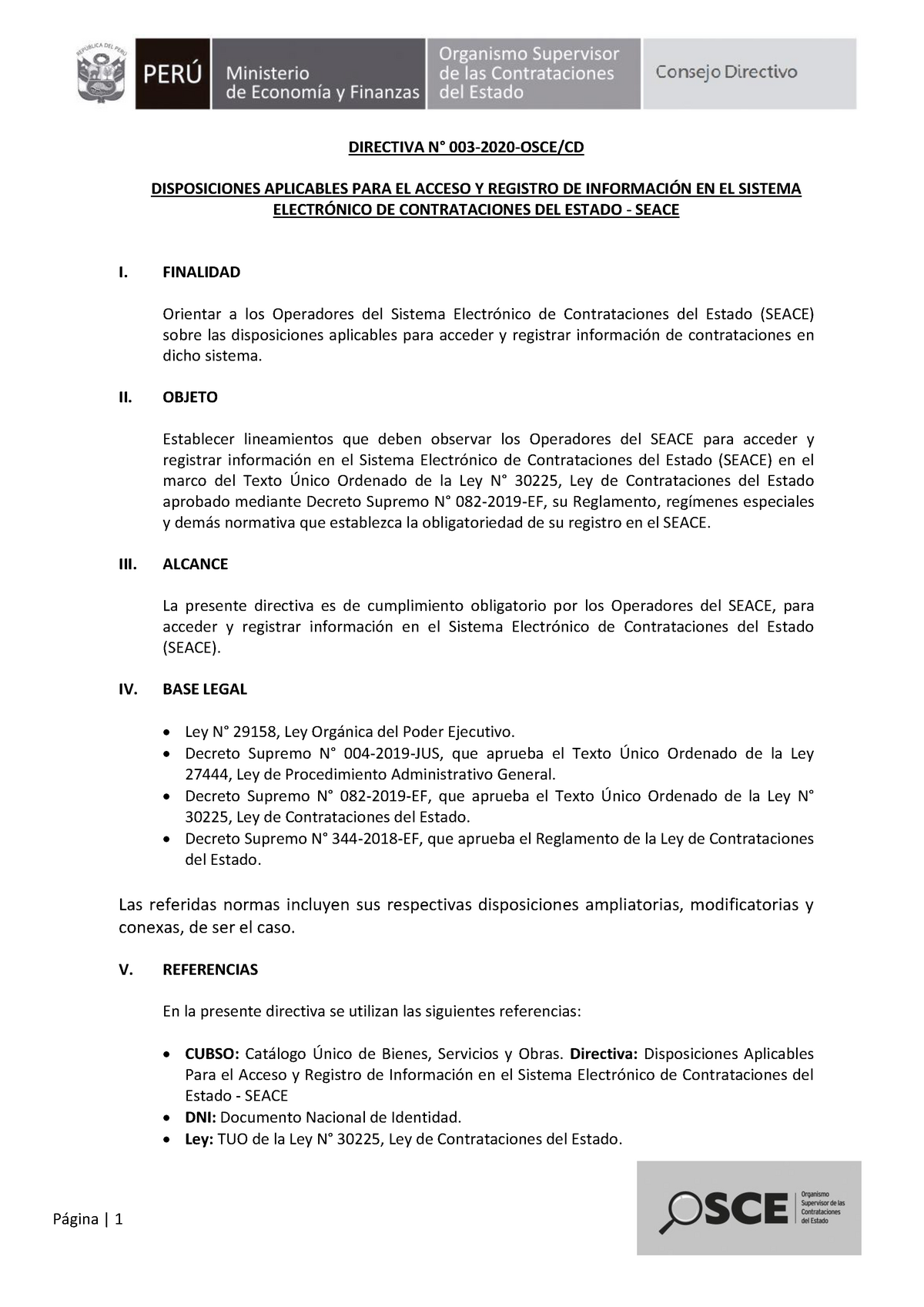 Directiva 003-2020-OSCE - DIRECTIVA N° 003- 2020 -OSCE/CD DISPOSICIONES ...