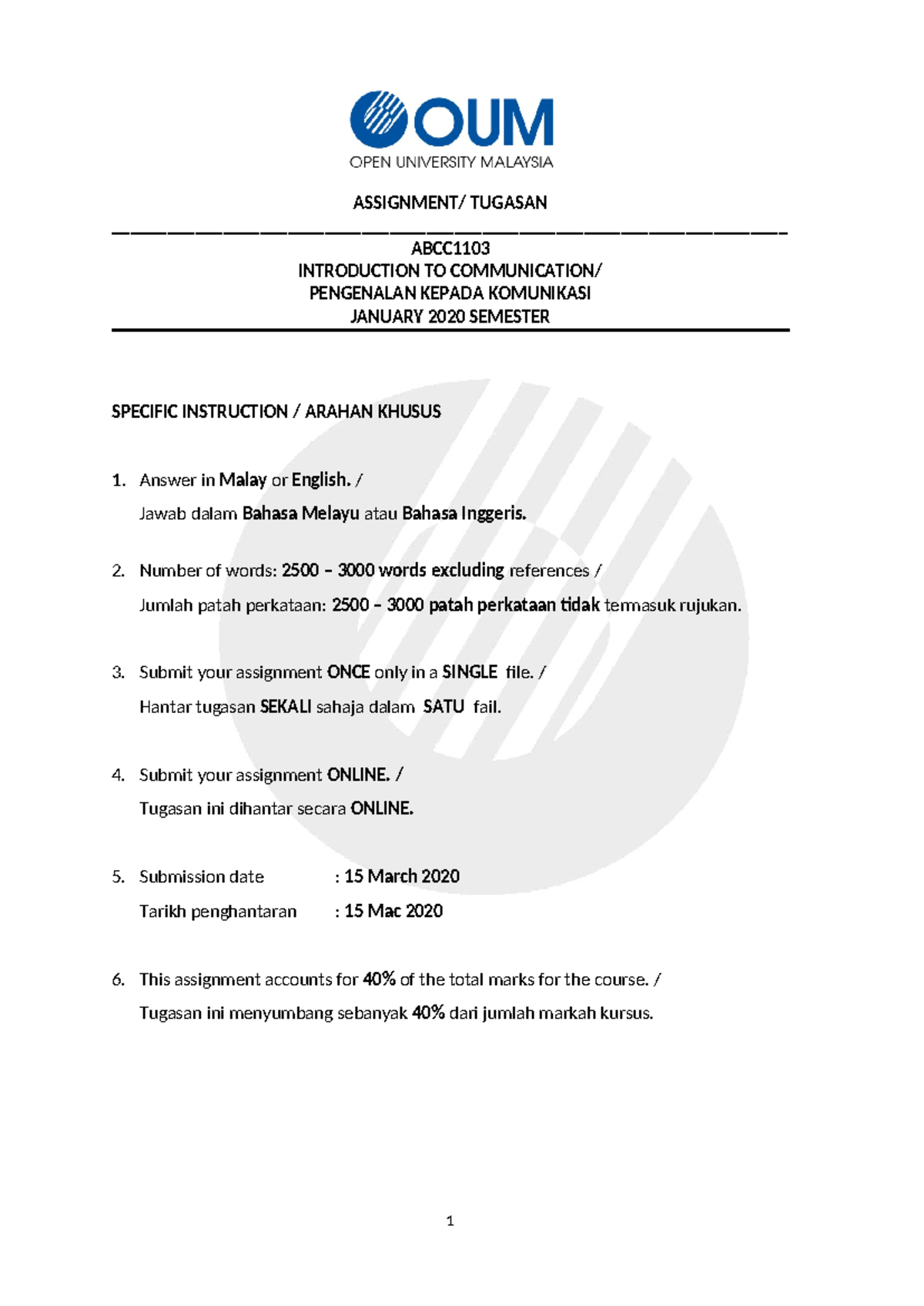 Assigmnet Questions - ASSIGNMENT/ TUGASAN - Studocu