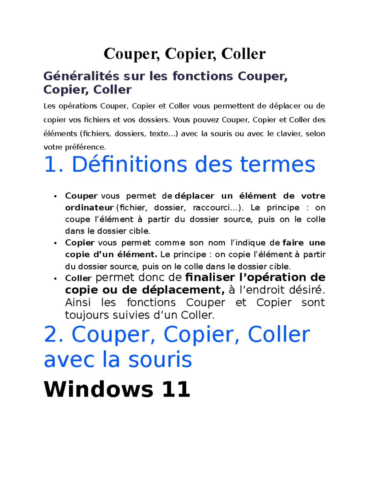 Couper, Copier, Coller - Couper, Copier, Coller Généralités sur les ...