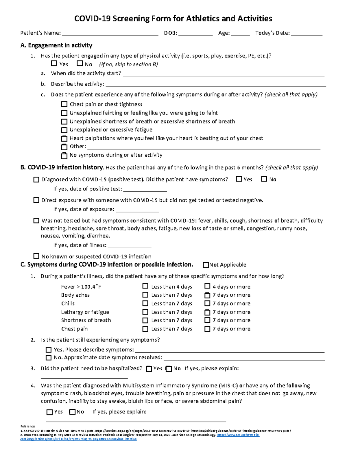 High School Sports Form with Covid Questionnaire V2 - References 1. AAP ...