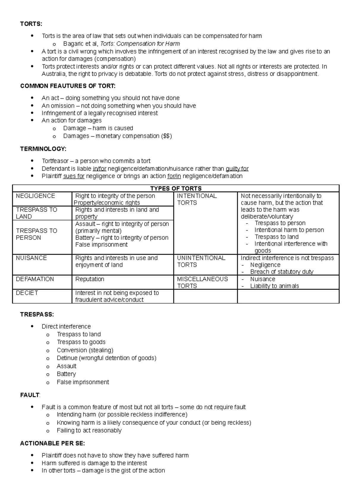 Torts EXAM Notes Summary Introduction To Tort Law TORTS Torts Is 