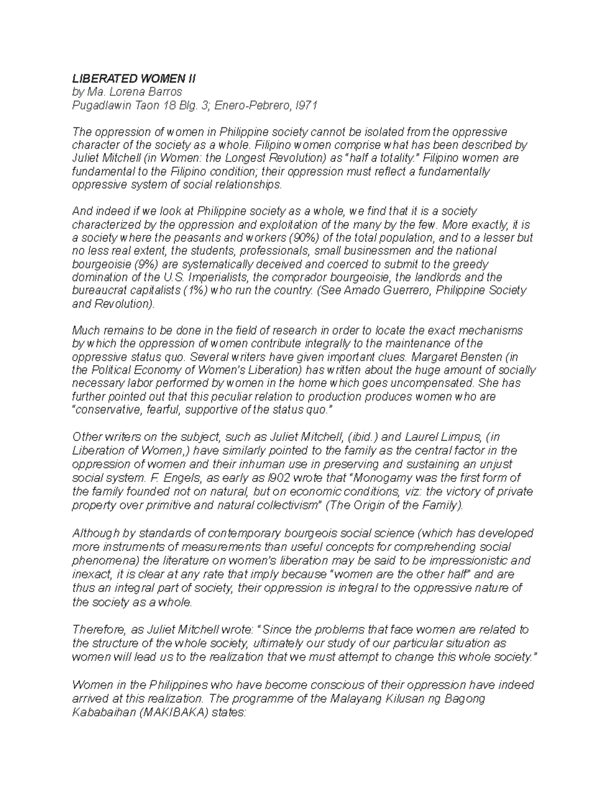 MAIN Reading Barros 1971 Liberated Women II LIBERATED WOMEN II by Ma