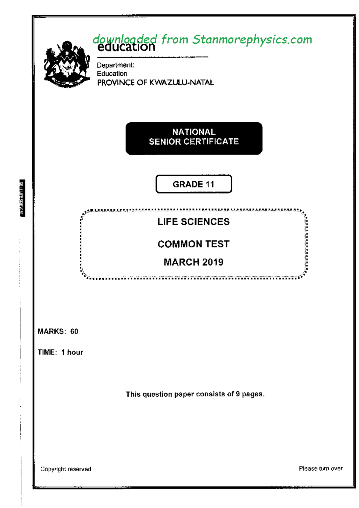 March LF 2019 Gr 11 - I Need More Notes In Life Sciences - Downloaded ...