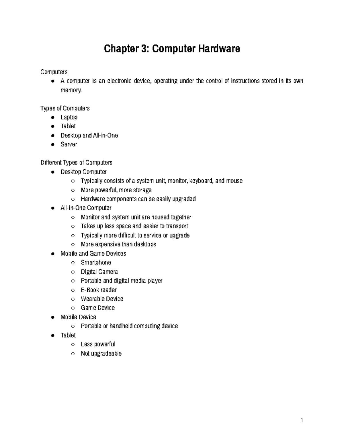 Chapter 3 Computer Hardware - Chapter 3: Computer Hardware Computers A ...