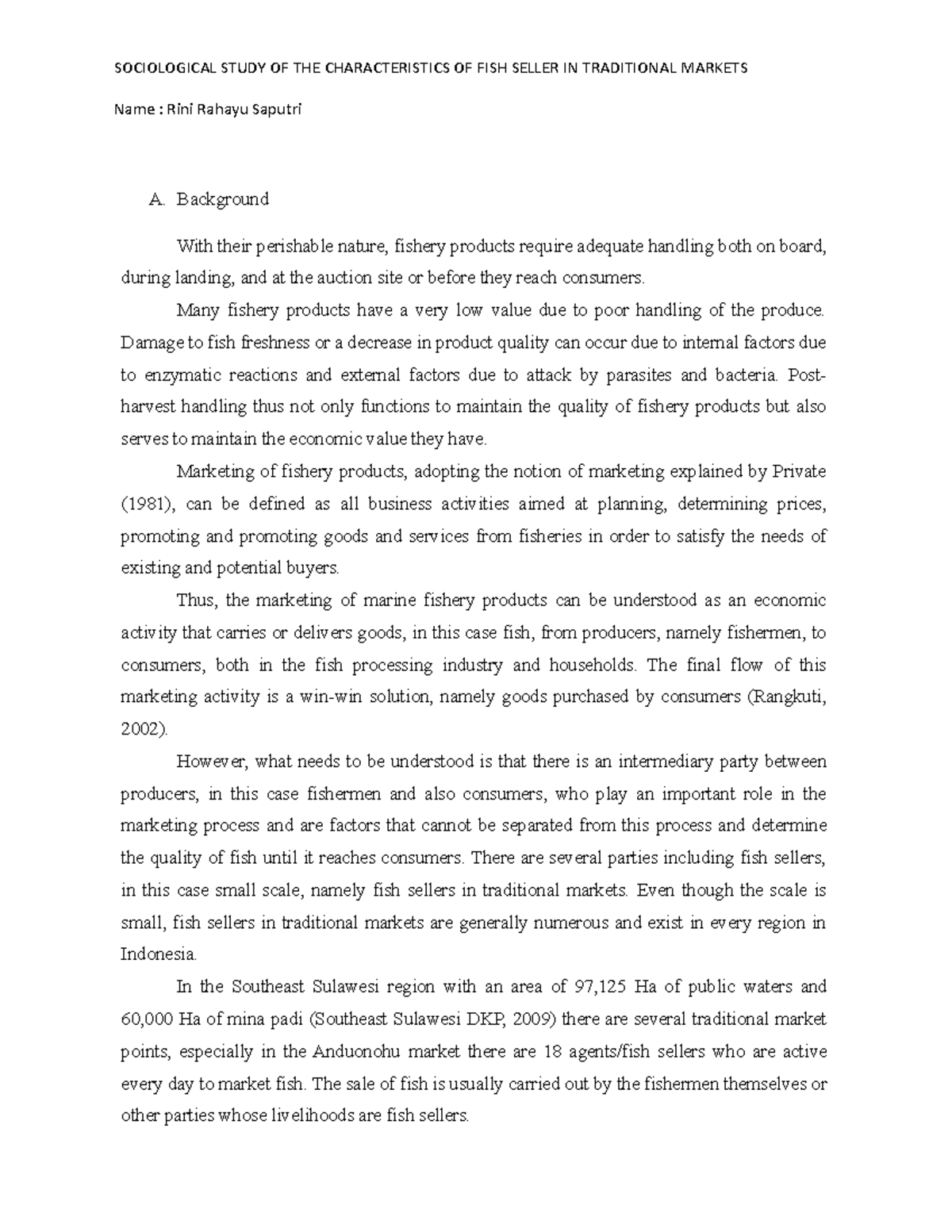 Sociological Study OF THE Characteristics OF FISH Seller IN Traditional ...