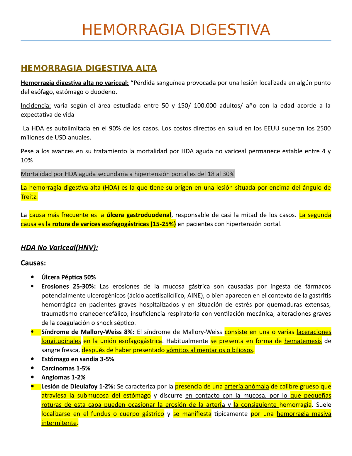 Apunte De Hemorragia Digestiva HEMORRAGIA DIGESTIVA HEMORRAGIA DIGESTIVA ALTA Hemorragia