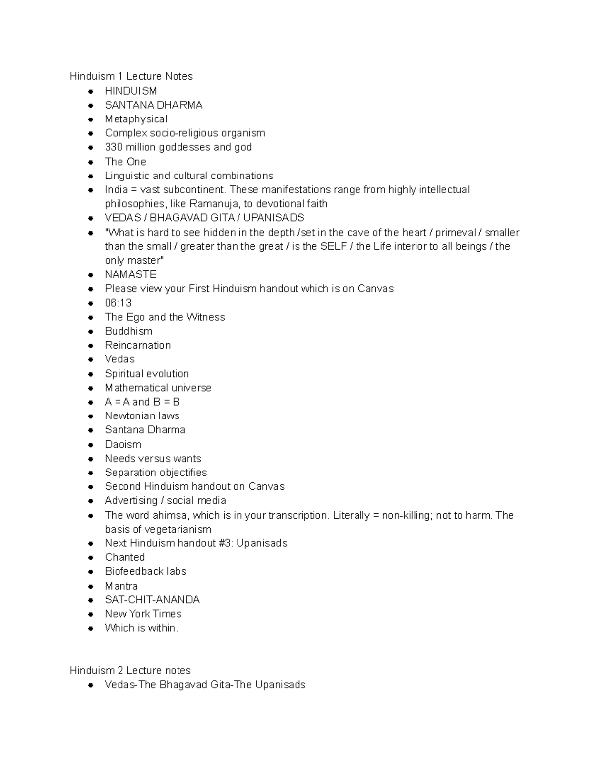 Hrs 155 Hinduism Lecture Notes - Hinduism 1 Lecture Notes HINDUISM ...