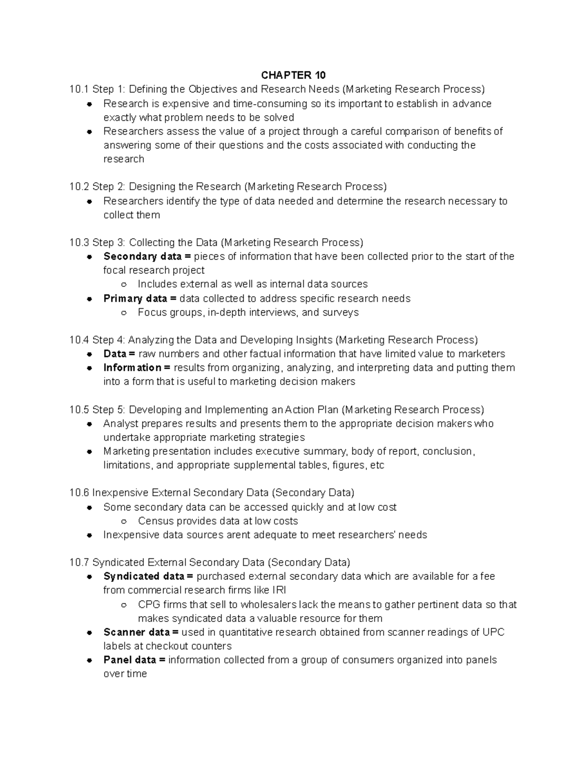 MK323 Lecture 10 Notes - CHAPTER 10 10 Step 1: Defining the Objectives ...