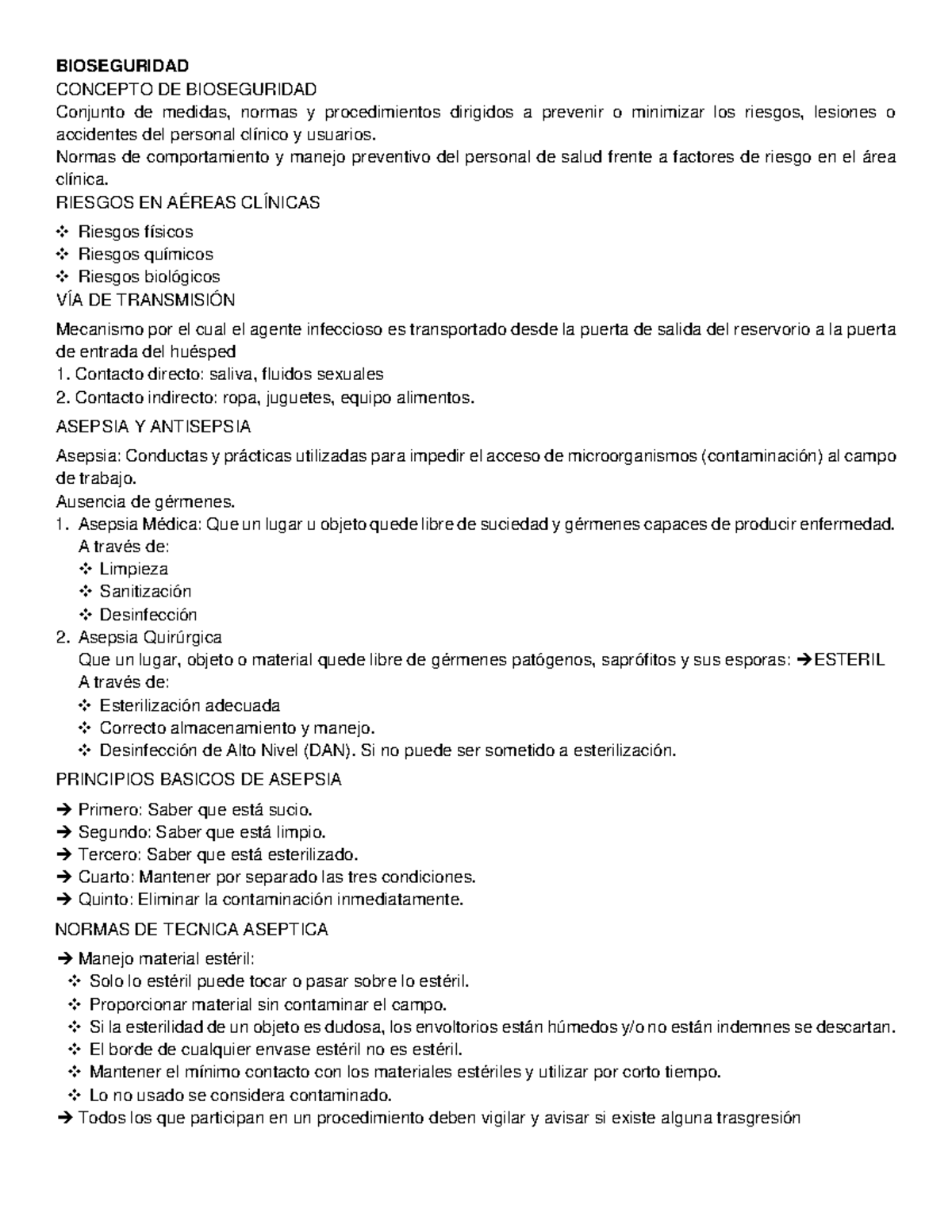 Resumen 1 Prueba - Apuntes 2 - BIOSEGURIDAD CONCEPTO DE BIOSEGURIDAD ...