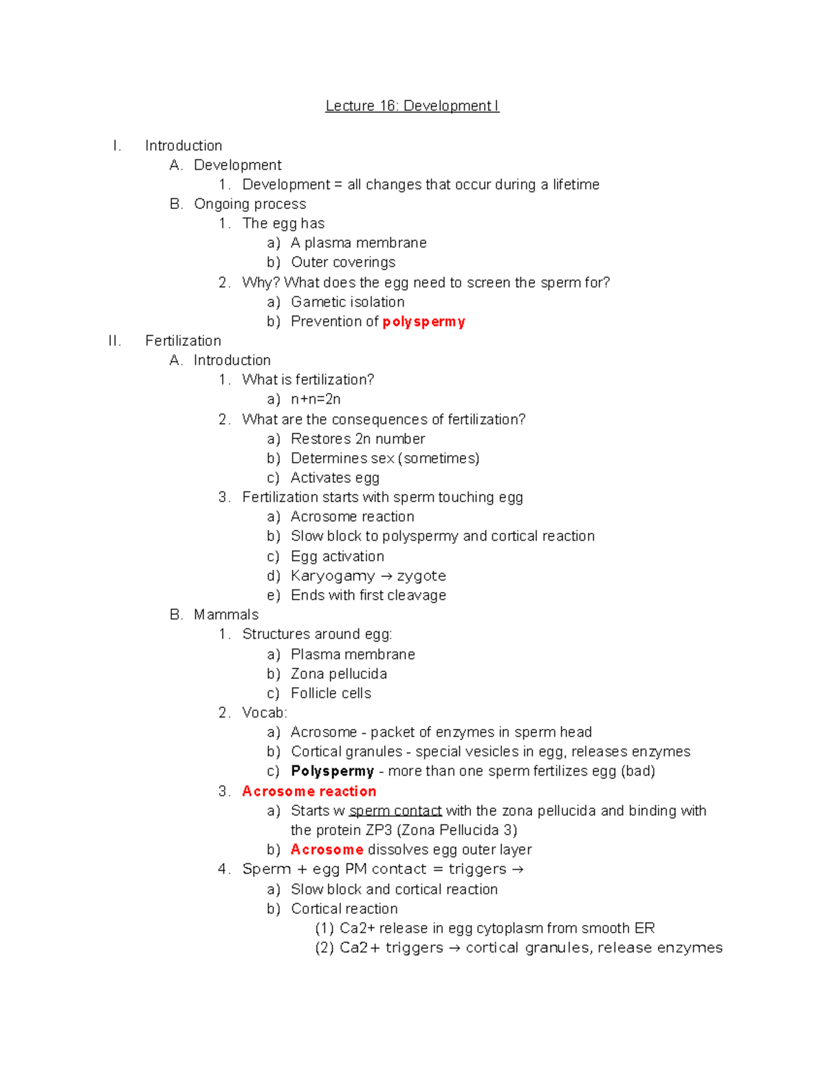 Gen Bio II: Development I-II Lecture Notes - Lecture 16: Development I ...