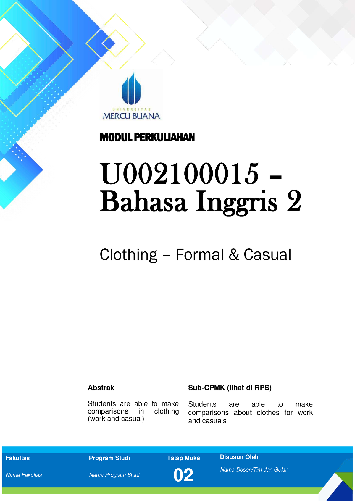 Modul Bahan Ajar - B.Inggris 2 - Session 2 - ####### Fakultas Program ...