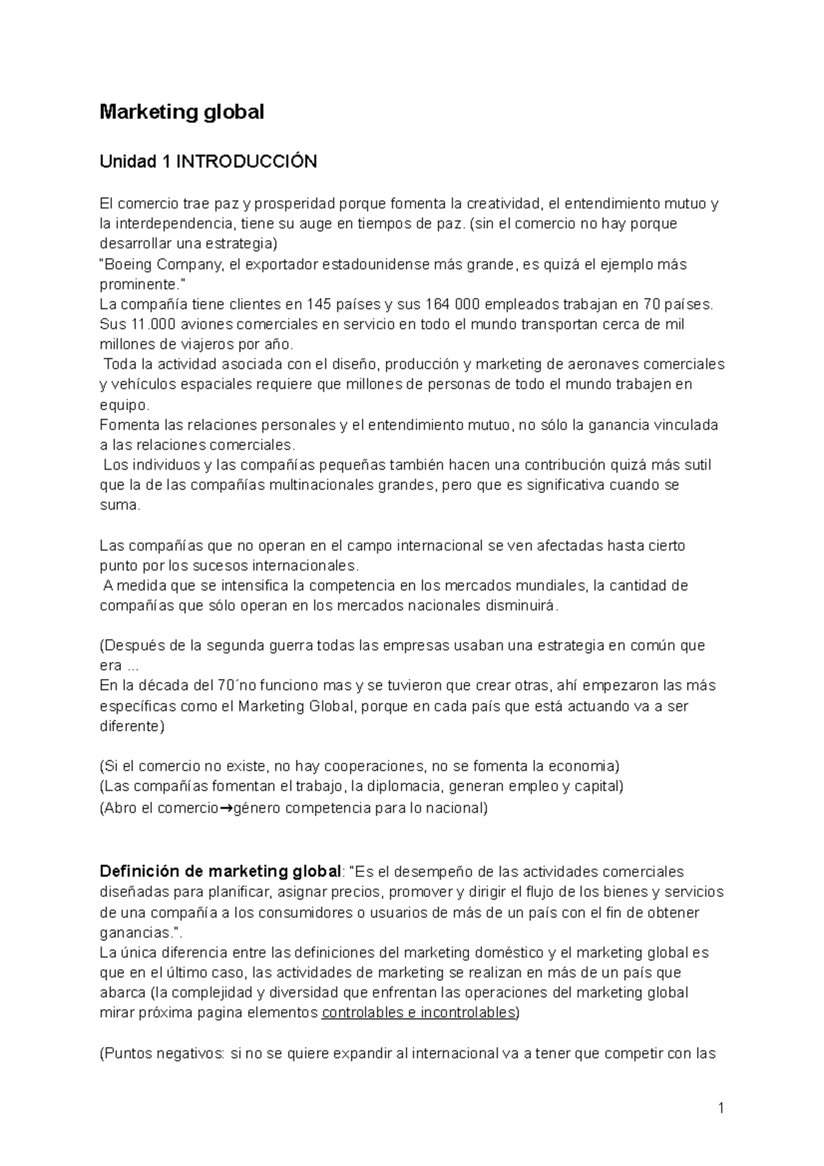 Marketing Global - Marketing global Unidad 1 INTRODUCCIÓN El comercio ...