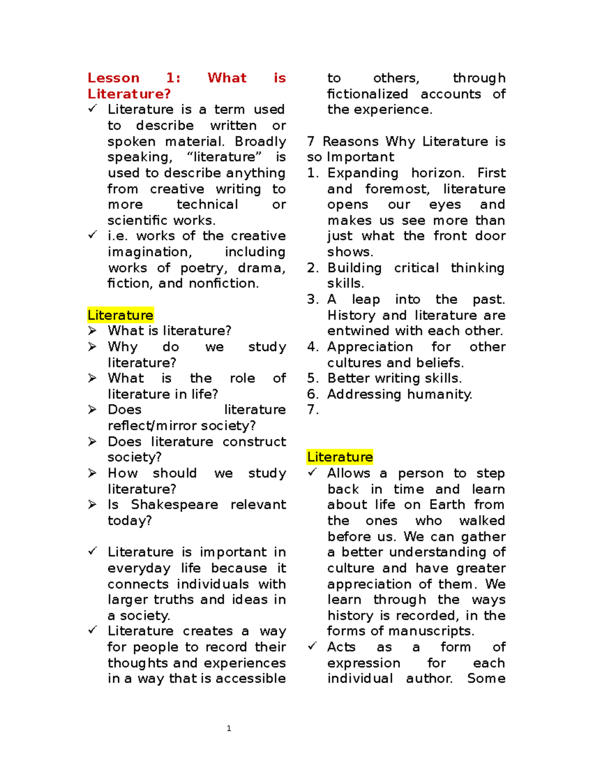 Survey IN English AND American Literature Lesson 1 What Is 