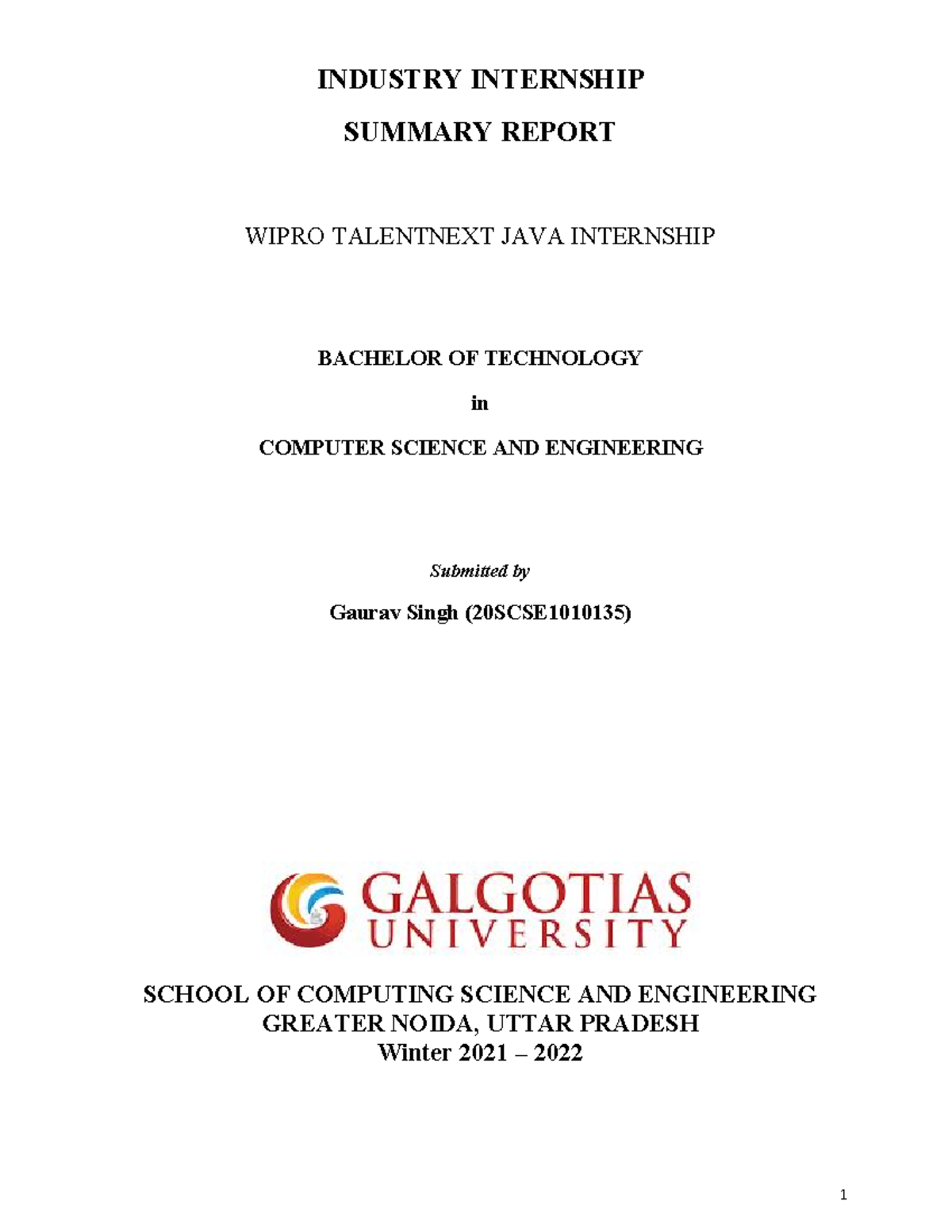 Intership Report Gaurav Singh - INDUSTRY INTERNSHIP SUMMARY REPORT ...
