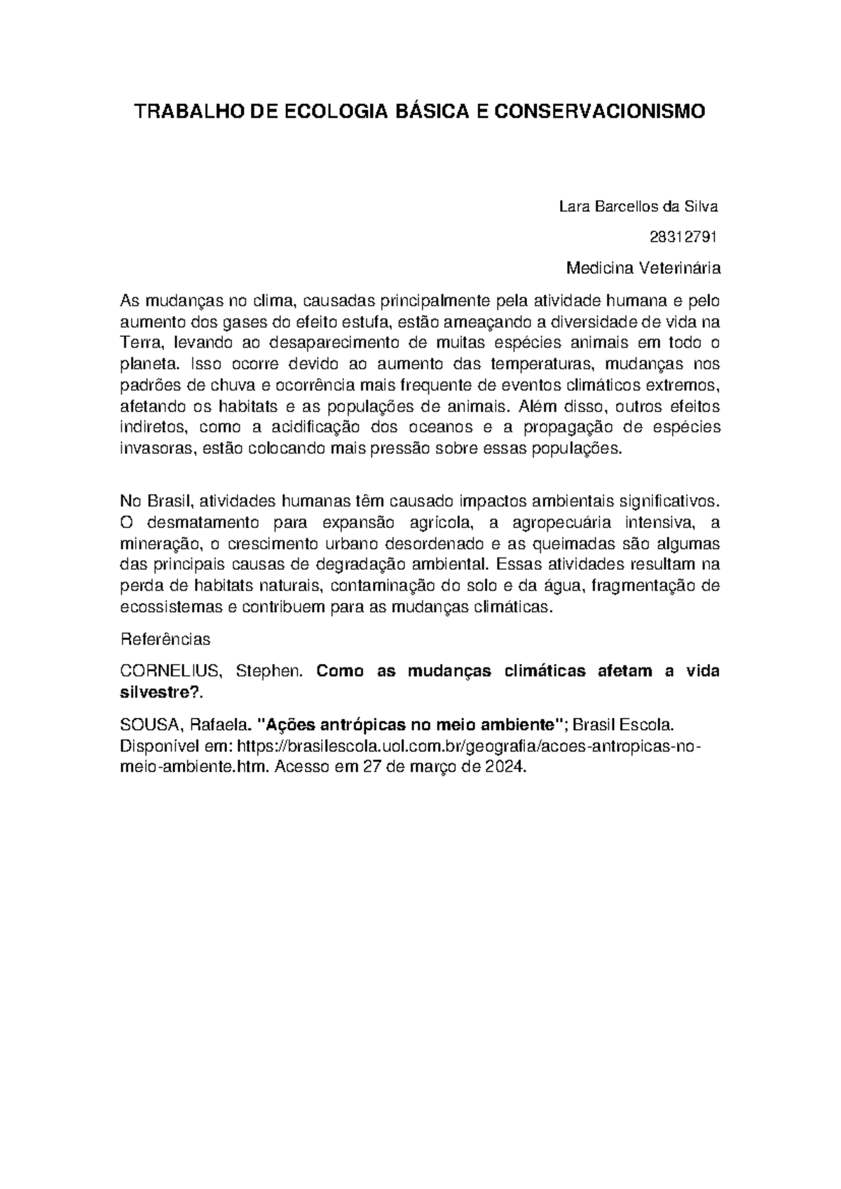 Trabalho De Ecologia Básica Atividade Contextualizada Trabalho De