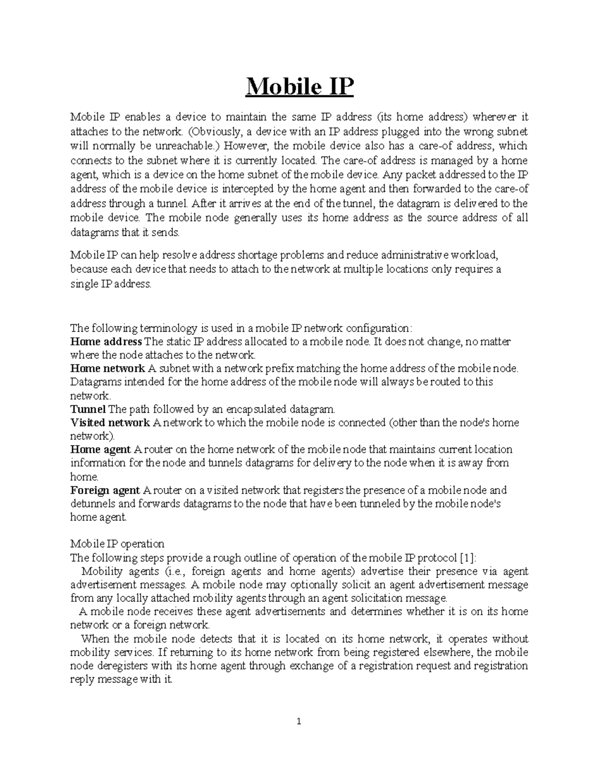 Mobile IP - LECTURE NOTES forMOBILE COMPUTING unit. - Mobile IP Mobile ...