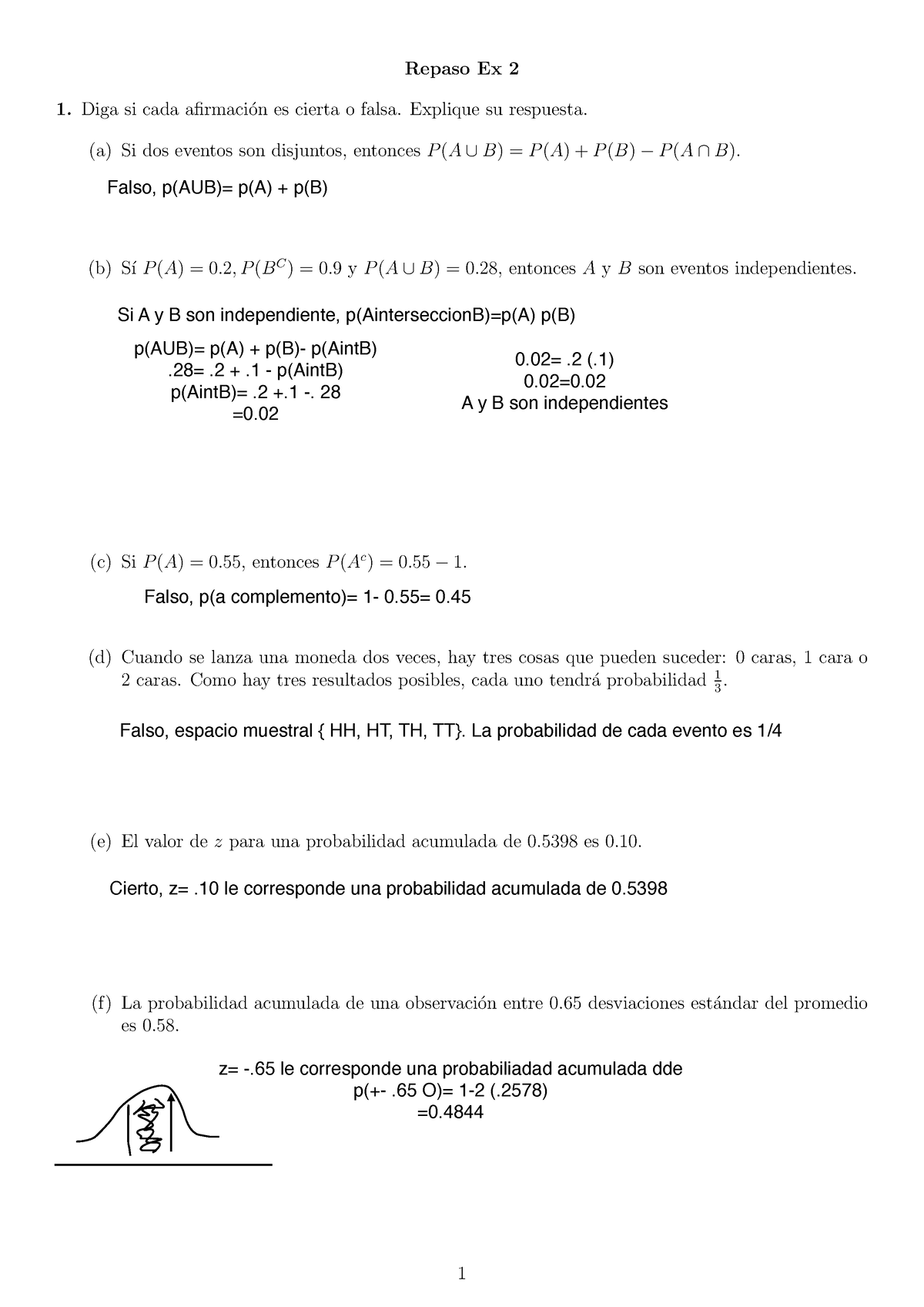 Repaso Ex2 - Segundo Examen - Repaso Ex 2 Diga Si Cada Afirmaci ́on Es ...