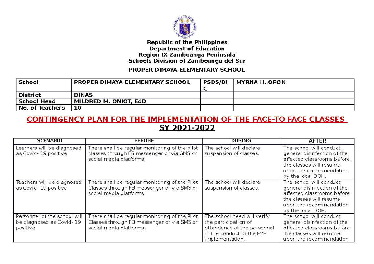 PDES contingency plan - for referrence - Republic of the Philippines ...