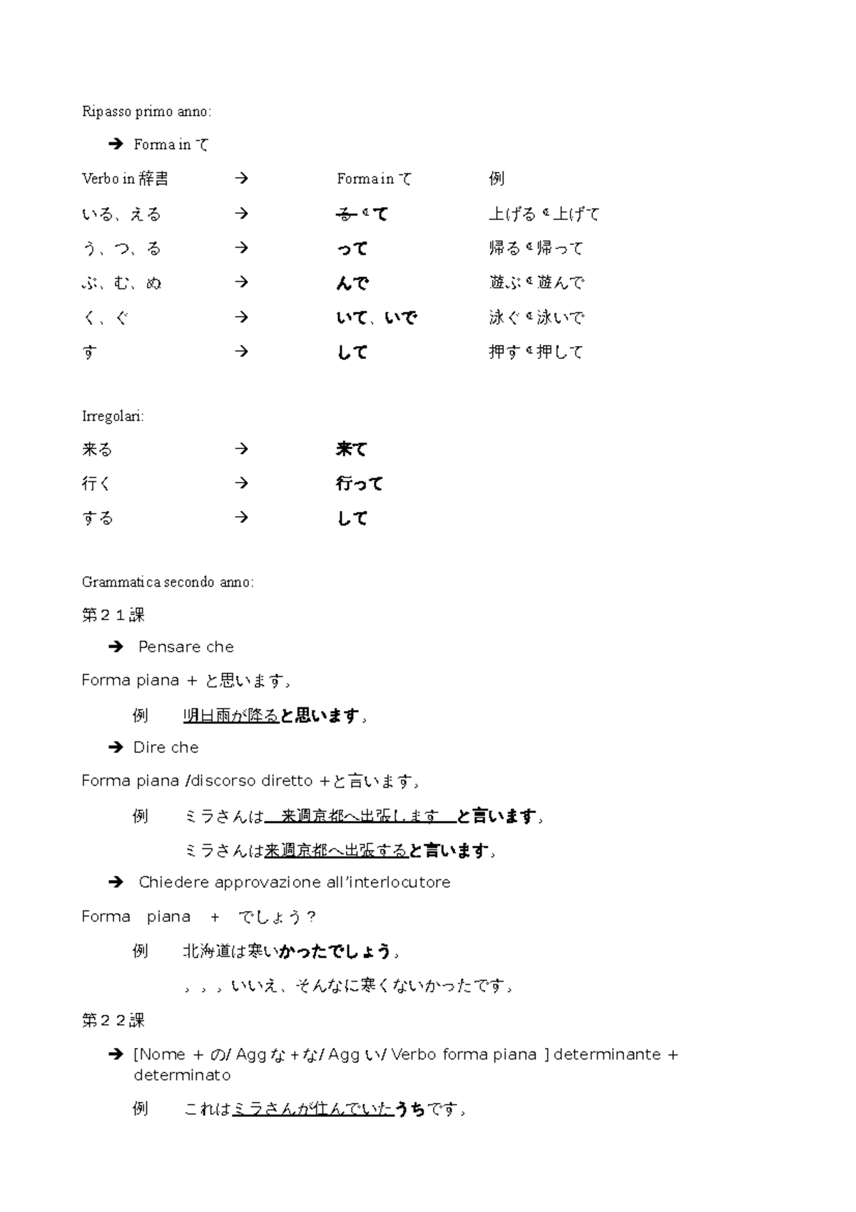 Grammatica Lingua Giapponese II - Ripasso primo anno: Forma in て Verbo ...