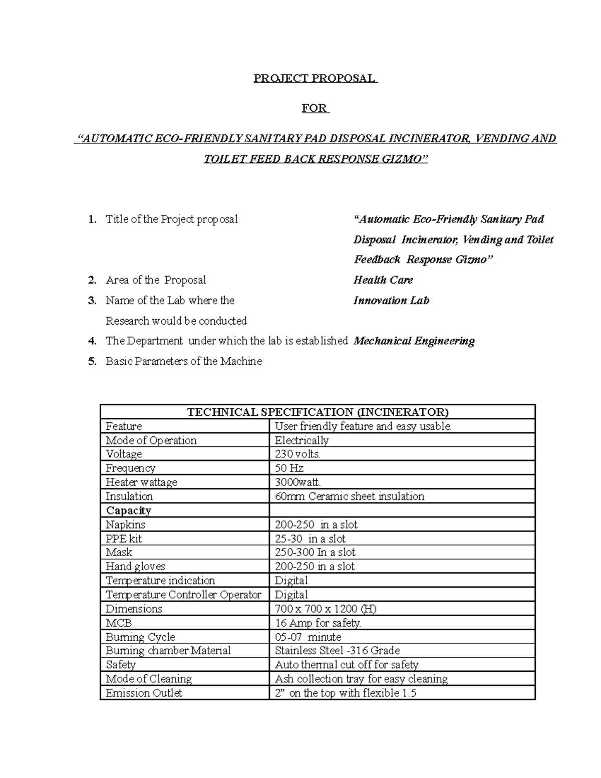 Sanitary Machinery Project Proposal PROJECT PROPOSAL FOR “AUTOMATIC