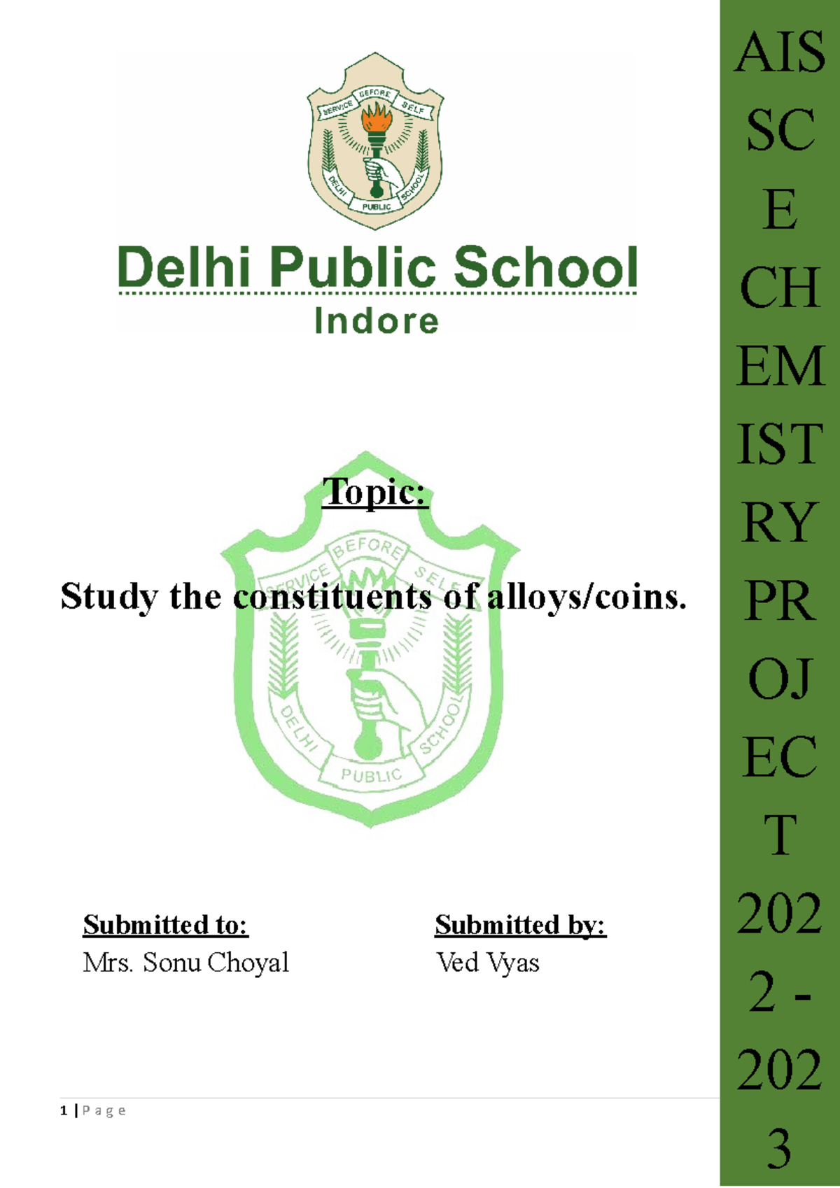 Cheminstry project file - 1 | P a g e AIS SC E CH EM IST RY PR OJ EC T ...