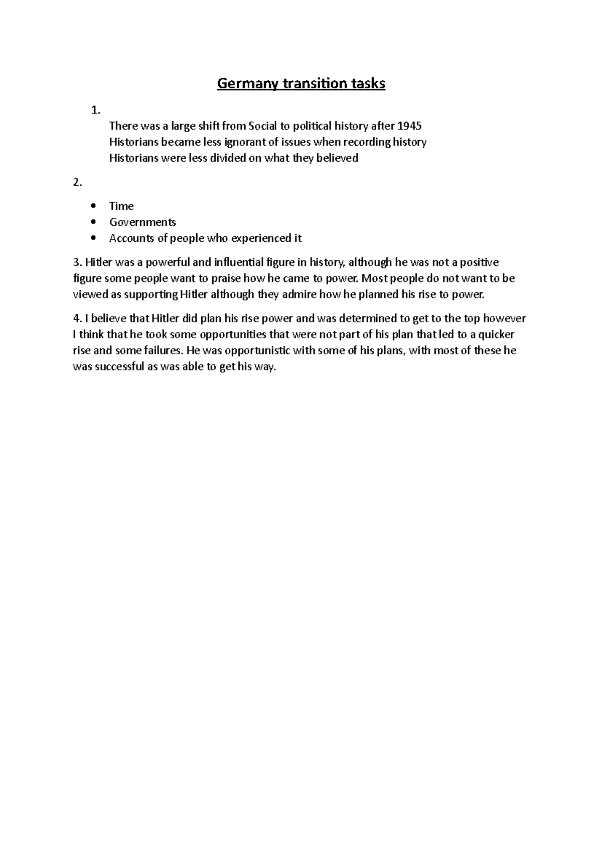 Germany Tasks - Germany transition tasks 1. There was a large shift ...