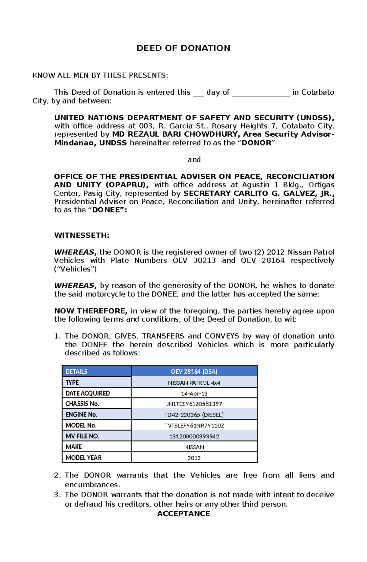 490301932 DEED OF donation OF Motor Vehicle - DEED OF DONATION KNOW ALL ...