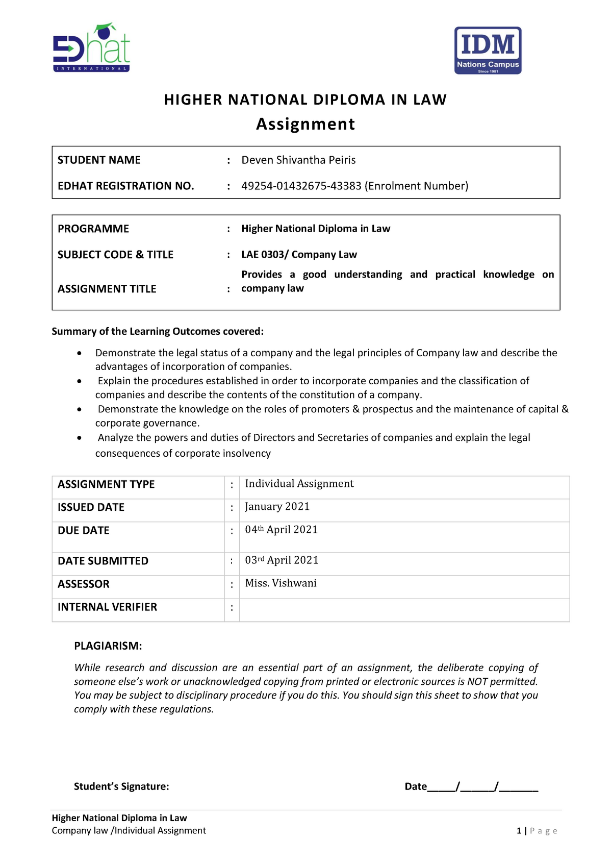 law degree assignments