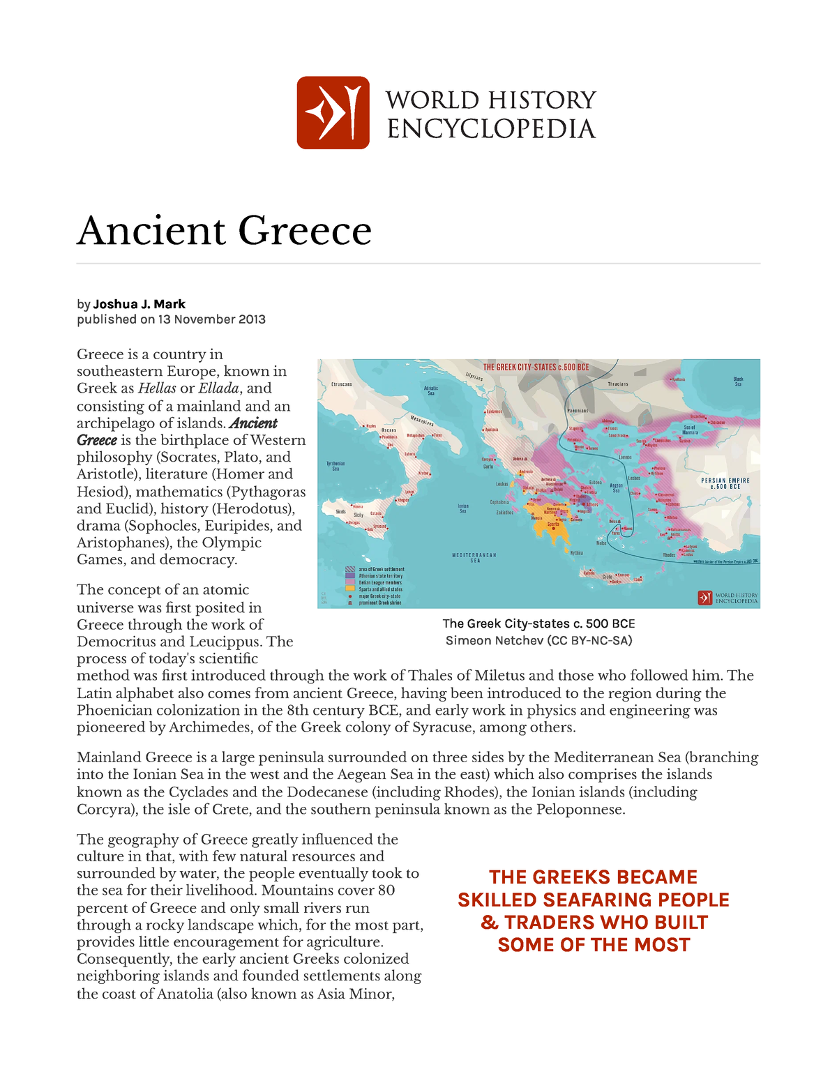 Ancient Greece - World History Encyclopedia - By Joshua J. Mark ...