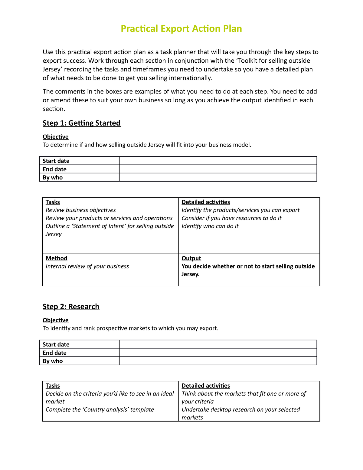 Export Action Plan Template - Use this practical export action plan as ...