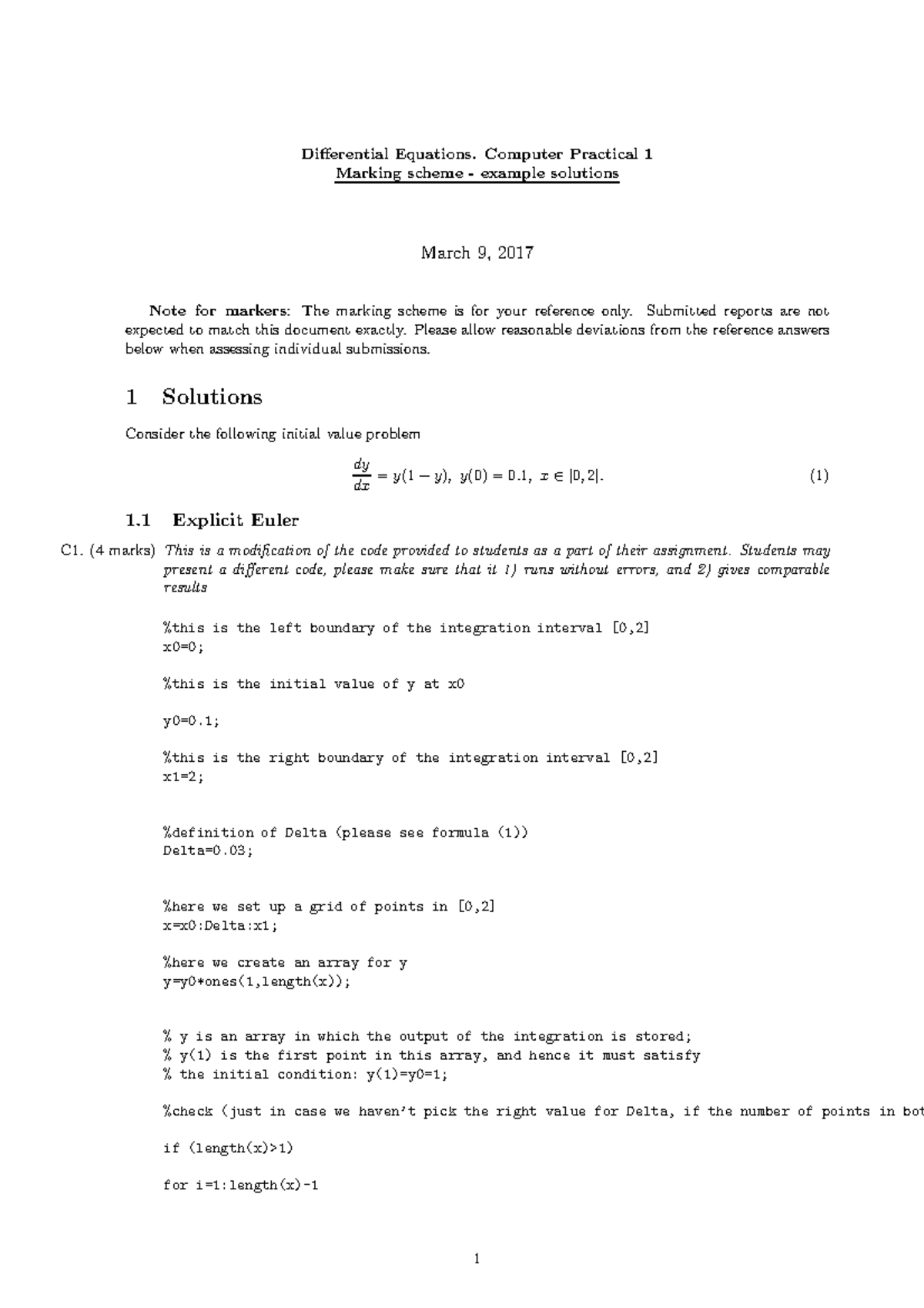 Computer Practical 1 2017 solutions - Differential Equations. Computer ...