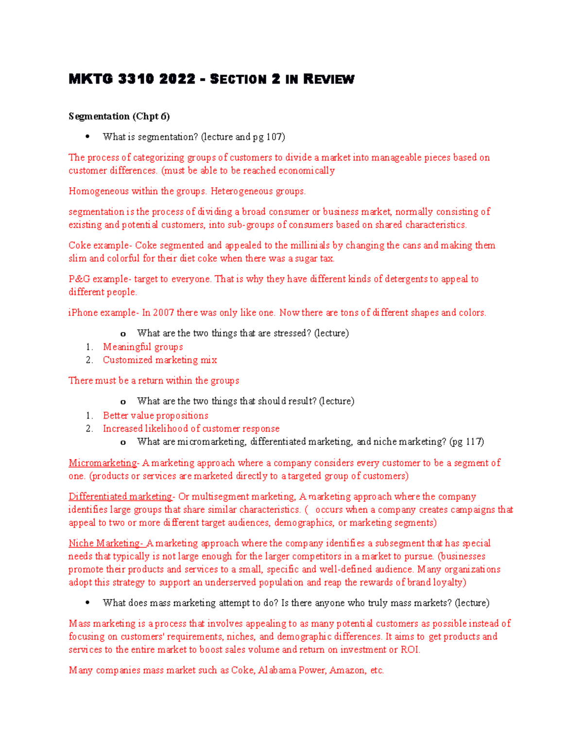 Study Guide - Chpt 6 - Chapter 6 - MKTG 3310 2022 - SECTION 2 IN REVIEW ...