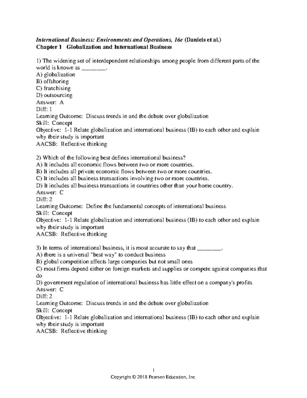 Test Banks For Chapter 1 - International Business: Environments And ...