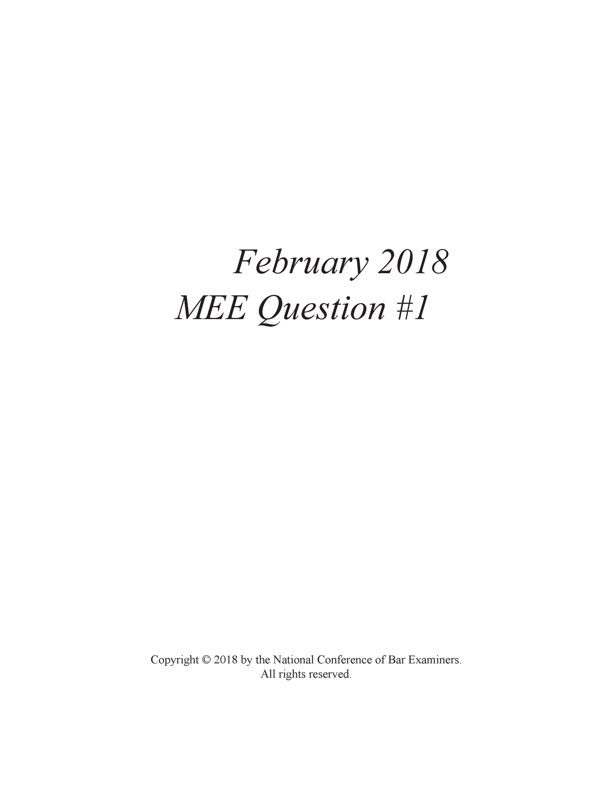 Feb 2018 MEE Full Download February 2018 MEE Question Copyright