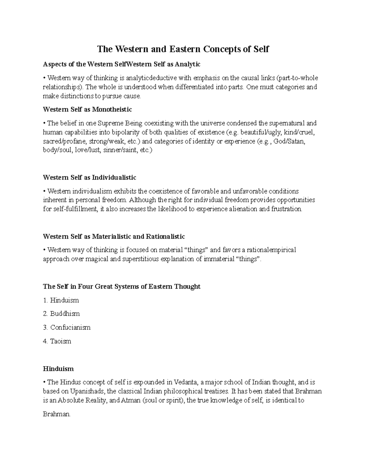 The Western and Eastern Concepts of Self - The whole is understood when ...