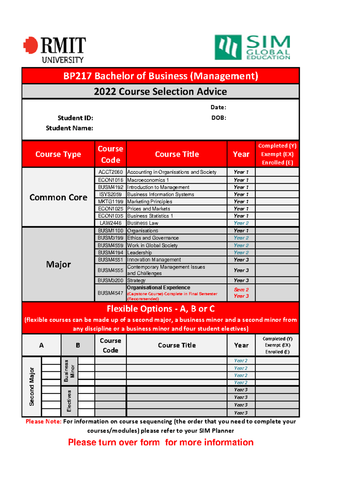 BP217 B Bus Management 2022 - Date: DOB: Course Code Course Title Year ...