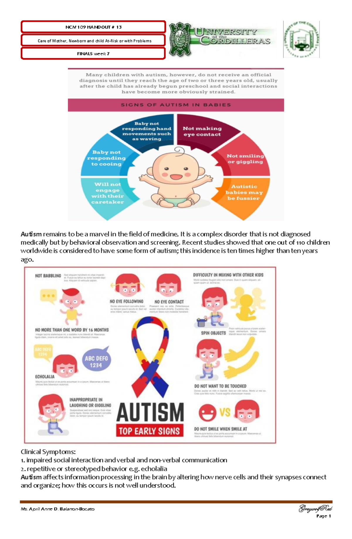 Autism - Ms. April Anne D. Balanon-Bocato GreywolfRed FINALS week 7 I ...