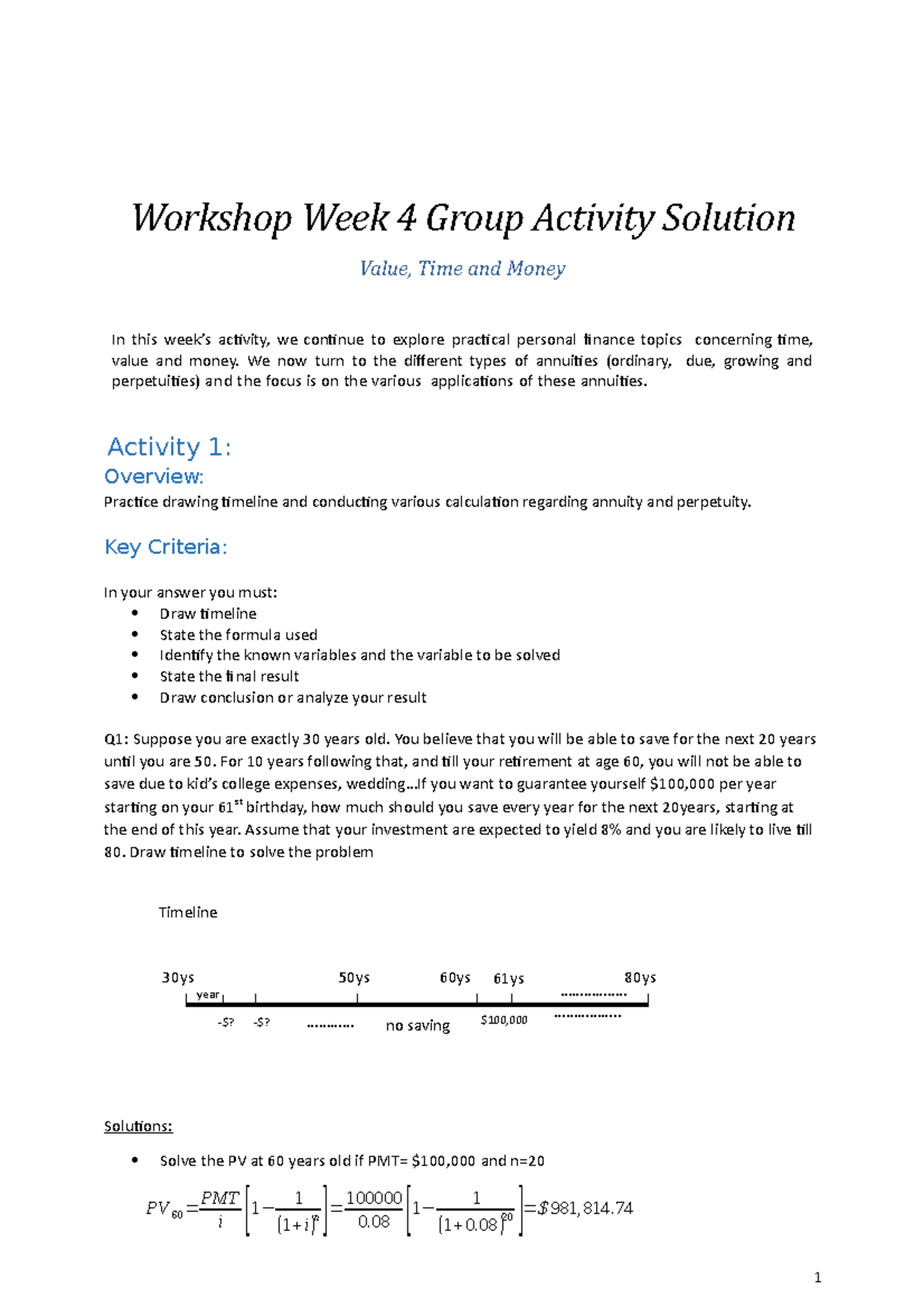 Workshop week 4 Group Activity sol - 30ys 50ys 60ys 80ys $100, 61ys ...