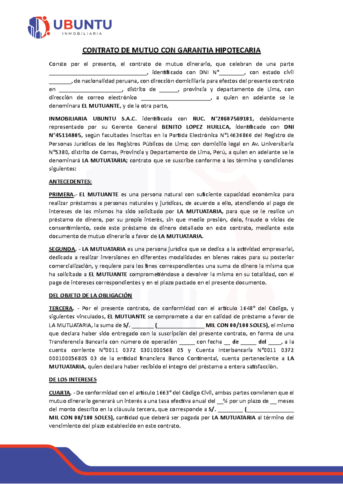 Modelo DE Contrato Mutuo CON Garantia Hipotecaria - CONTRATO DE MUTUO ...