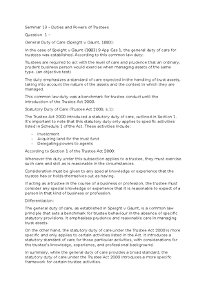 Seminar 16– Duties and Powers of Trustees III - Seminar 15 – Duties and ...
