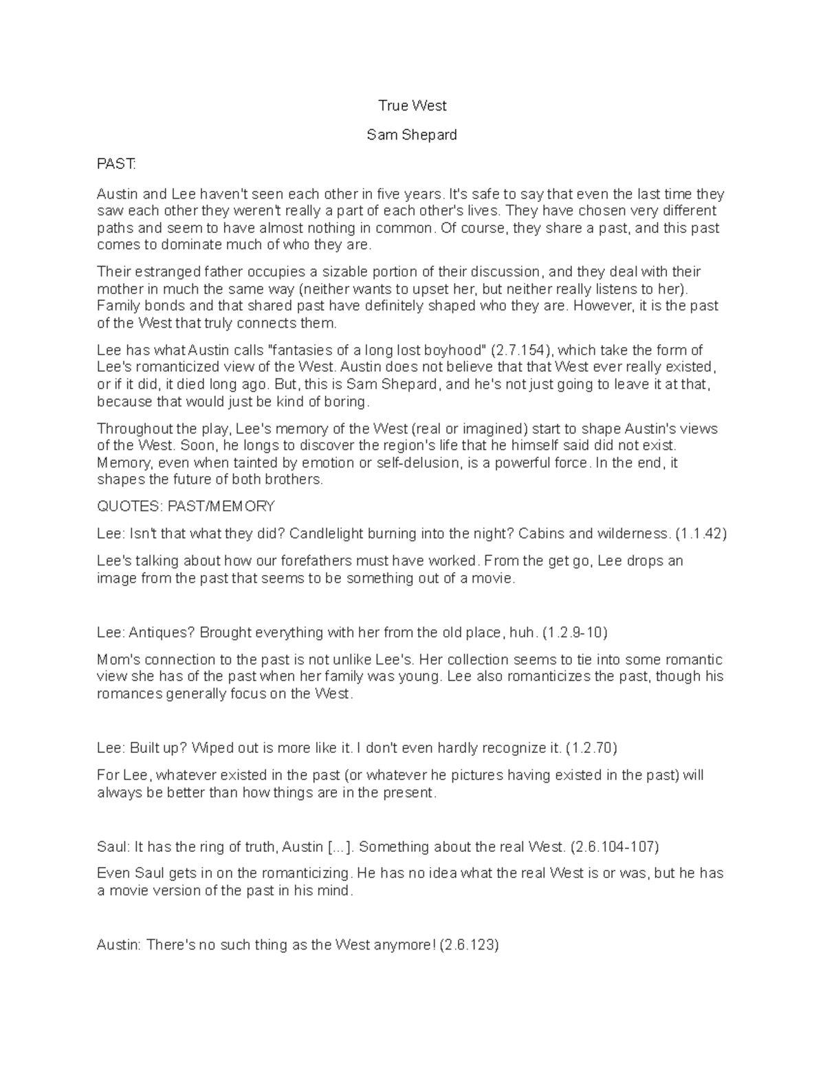 True West study guide - Lecture notes All the lectures for True West ...